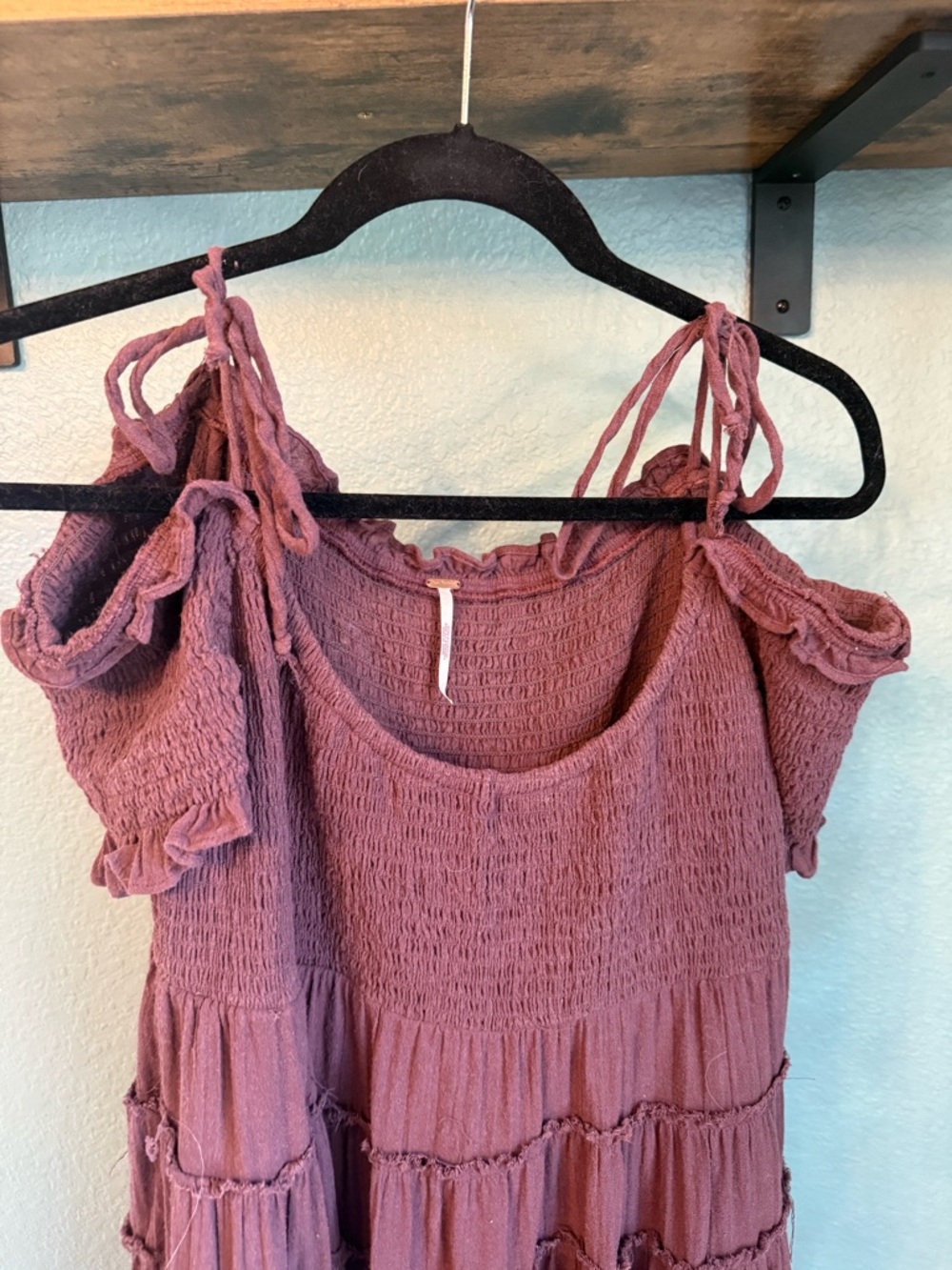 Free People Happy With You Mini Dress Smocked Off Shoulder Boho Size L - Picture 2 of 4